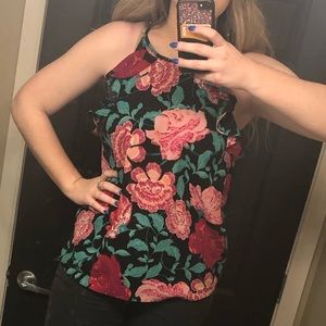 Black, red and pink floral tank top